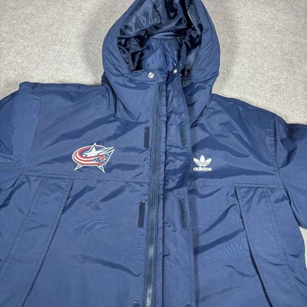 Adidas Columbus Blue Jackets Jacket Mens M Blue Padded Parka‎ Coat Logo New NWT